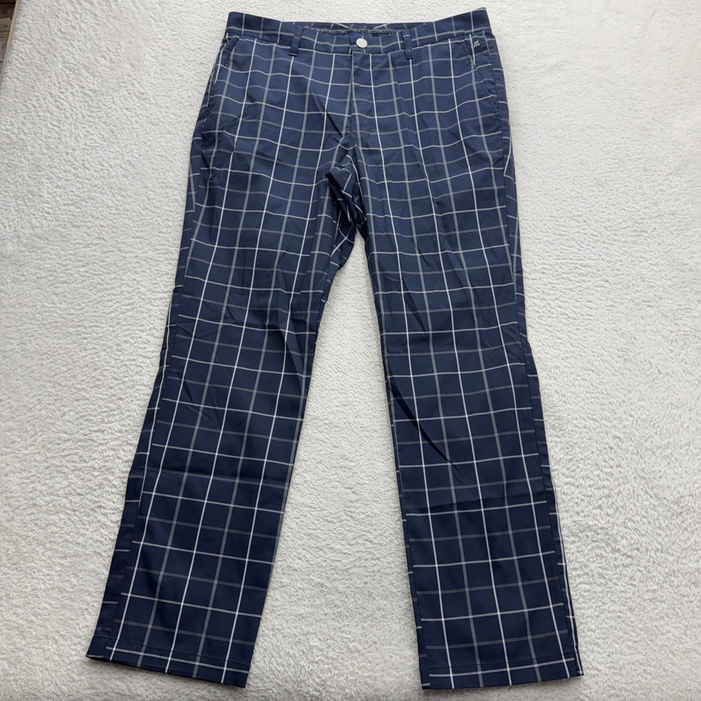 Maide Bonobos Mens Navy Windowpane Golf Pants Slim Fit 34x30 Performance Trouser